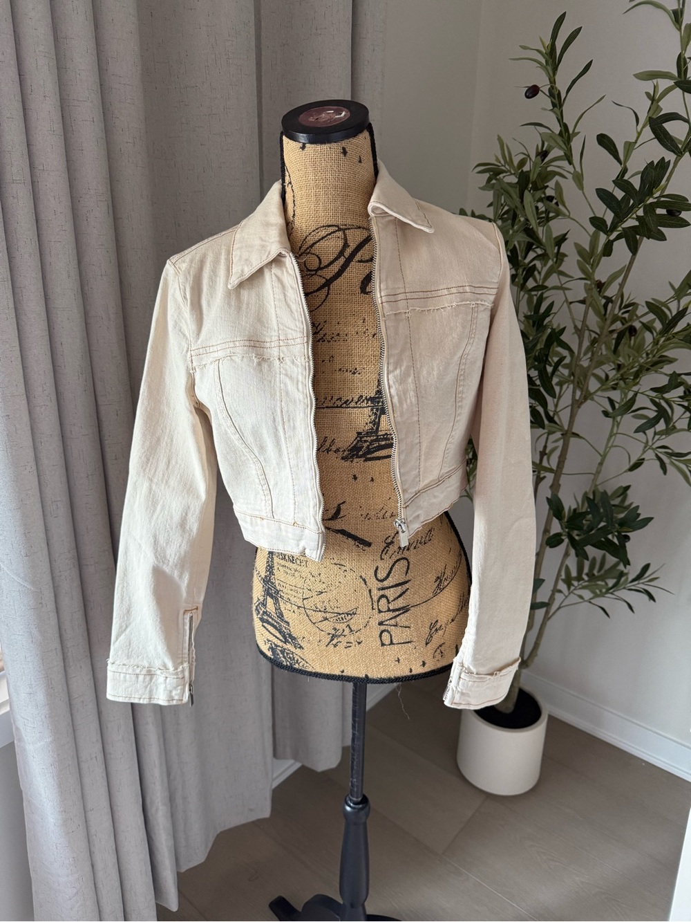 Zara Cropped Cream “Denim” Jacket